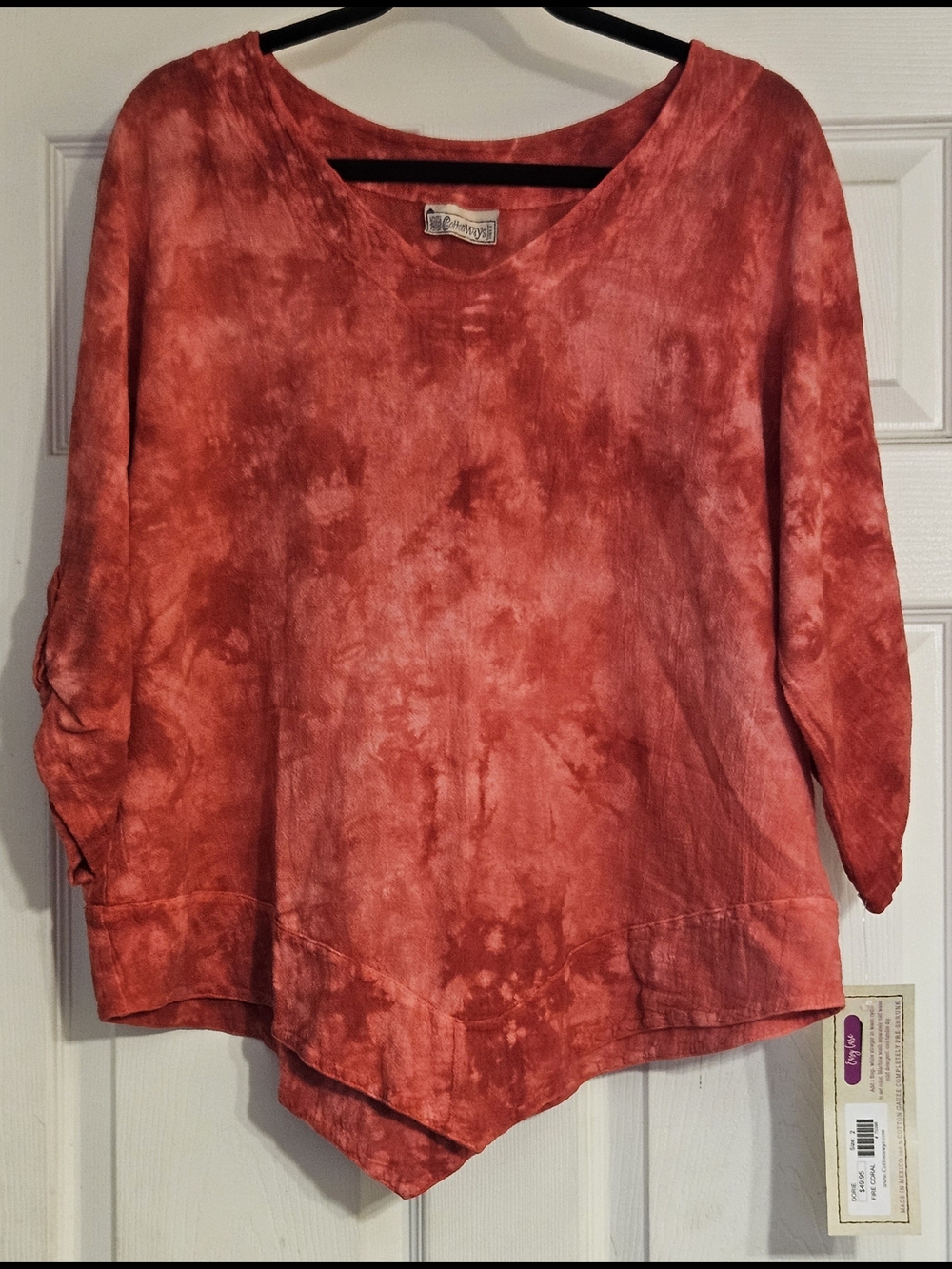 Cottonways Dorie Fire Coral Gauze Cotton Top Sz 2 L/XL Asymmetric Hem NWT